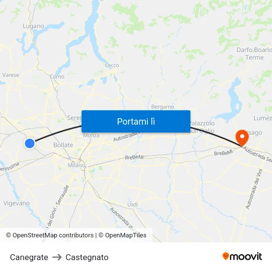 Canegrate to Castegnato map
