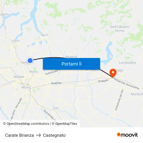 Carate Brianza to Castegnato map