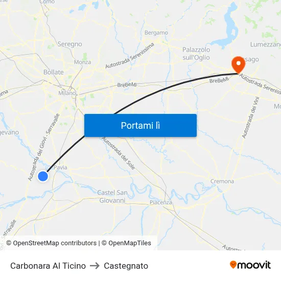 Carbonara Al Ticino to Castegnato map