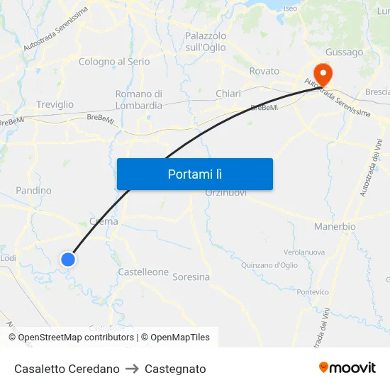 Casaletto Ceredano to Castegnato map