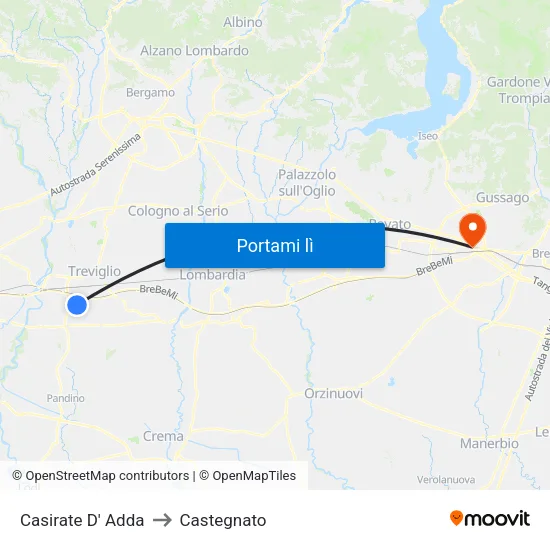Casirate D' Adda to Castegnato map