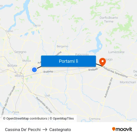 Cassina De' Pecchi to Castegnato map