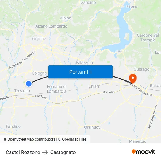 Castel Rozzone to Castegnato map