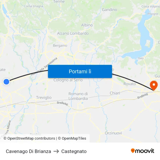 Cavenago Di Brianza to Castegnato map