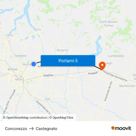 Concorezzo to Castegnato map