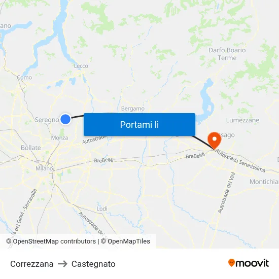 Correzzana to Castegnato map