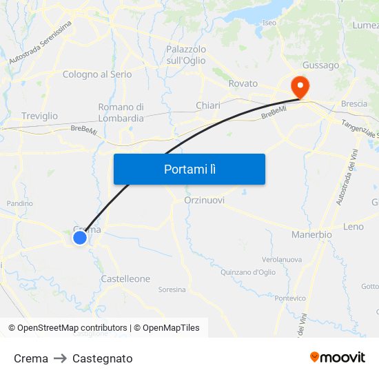 Crema to Castegnato map