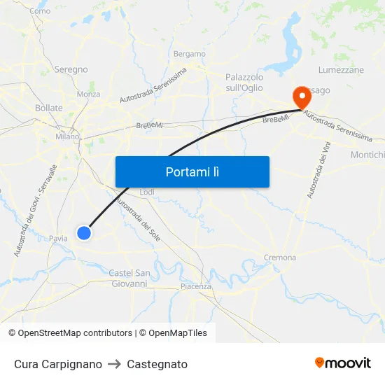 Cura Carpignano to Castegnato map