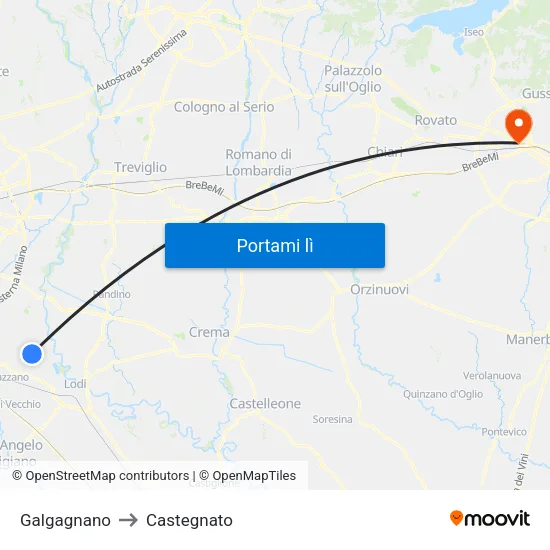 Galgagnano to Castegnato map