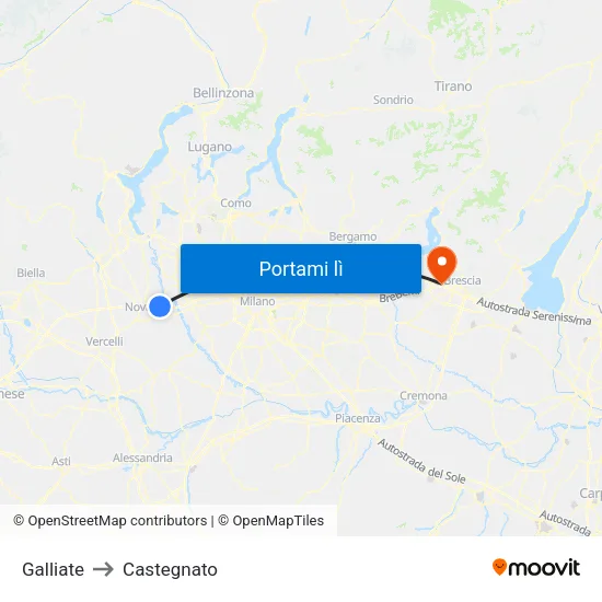 Galliate to Castegnato map