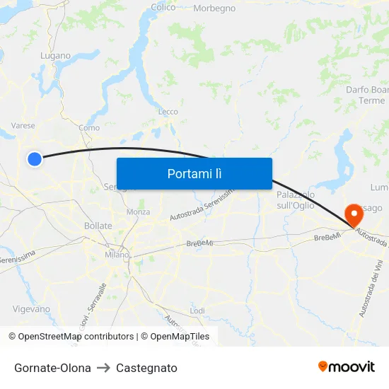 Gornate-Olona to Castegnato map