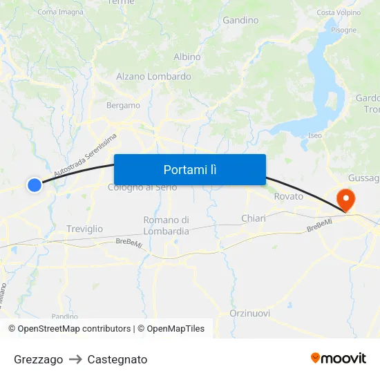 Grezzago to Castegnato map