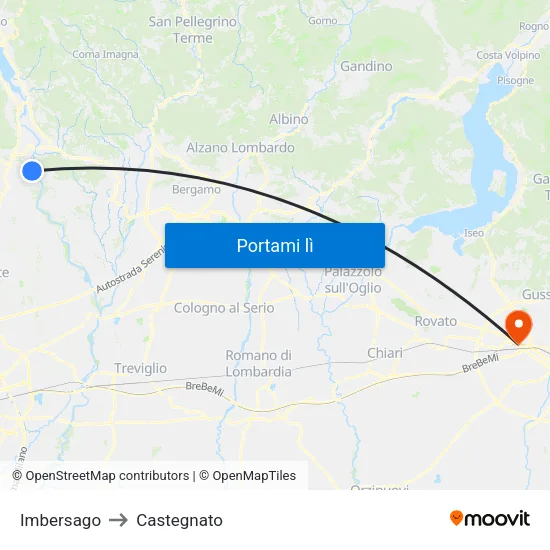 Imbersago to Castegnato map