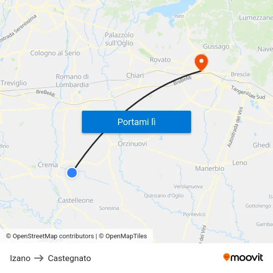 Izano to Castegnato map