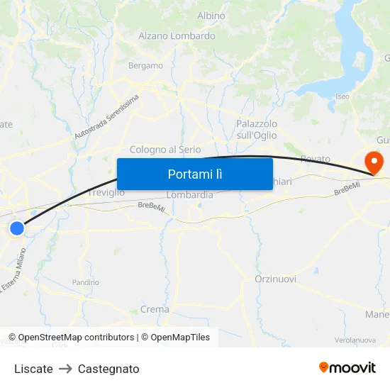 Liscate to Castegnato map