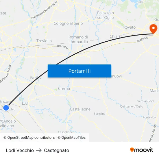 Lodi Vecchio to Castegnato map