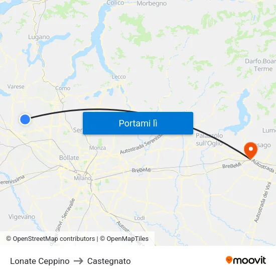 Lonate Ceppino to Castegnato map