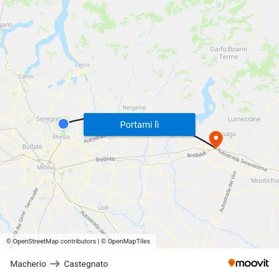 Macherio to Castegnato map