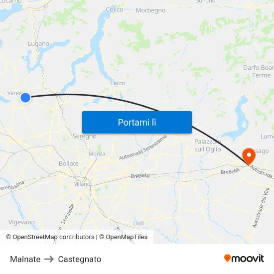 Malnate to Castegnato map