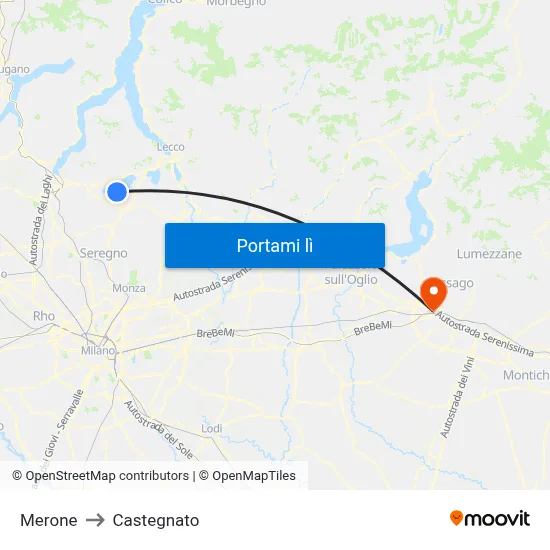 Merone to Castegnato map