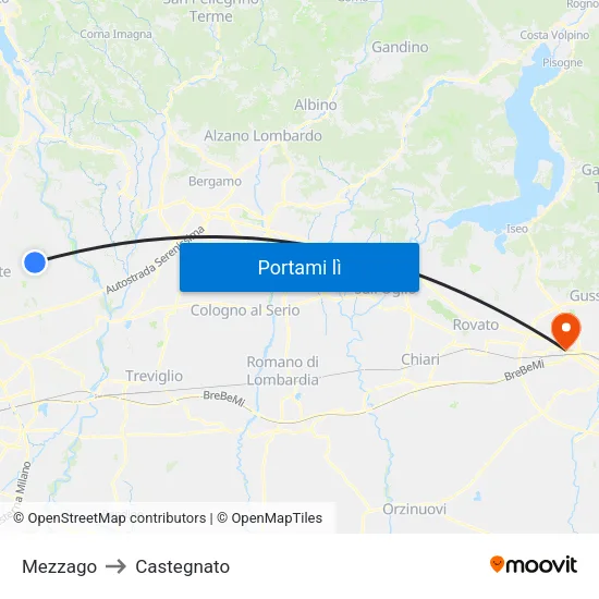 Mezzago to Castegnato map
