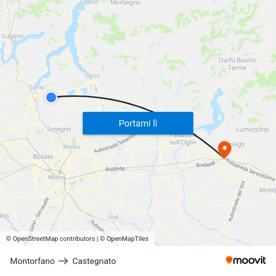 Montorfano to Castegnato map