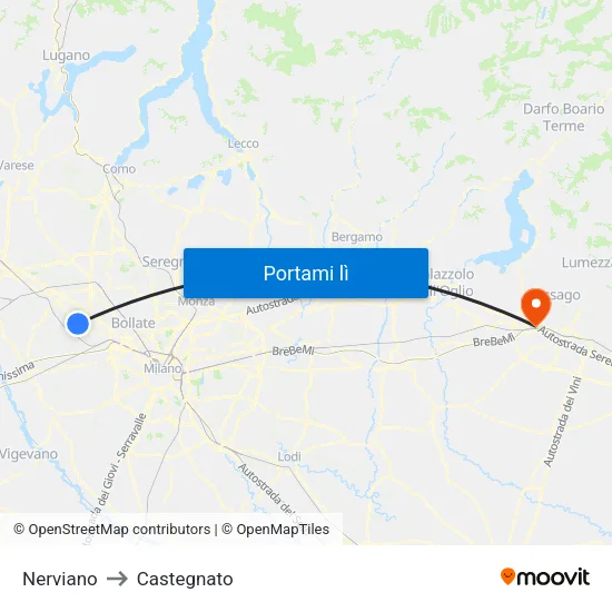 Nerviano to Castegnato map