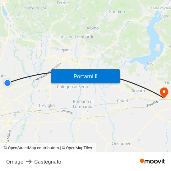 Ornago to Castegnato map