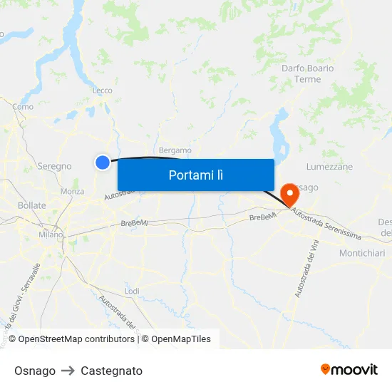Osnago to Castegnato map