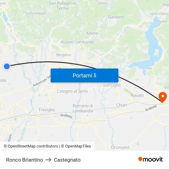 Ronco Briantino to Castegnato map