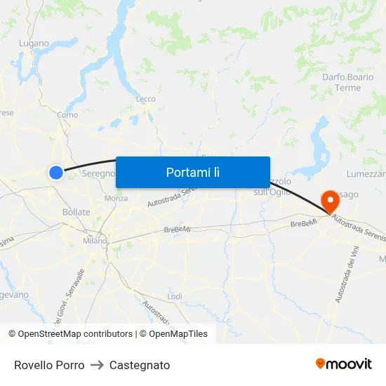 Rovello Porro to Castegnato map