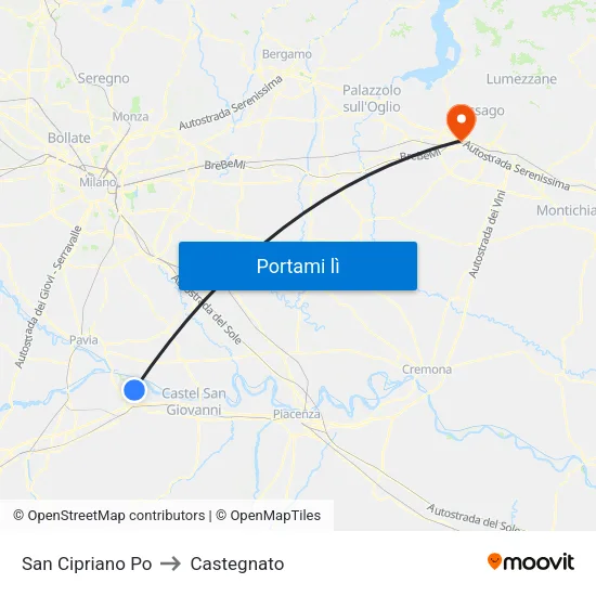 San Cipriano Po to Castegnato map