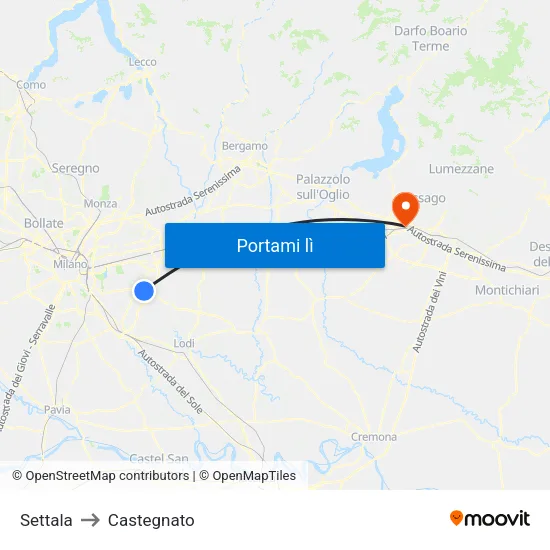 Settala to Castegnato map