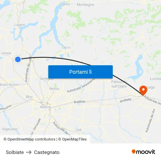 Solbiate to Castegnato map