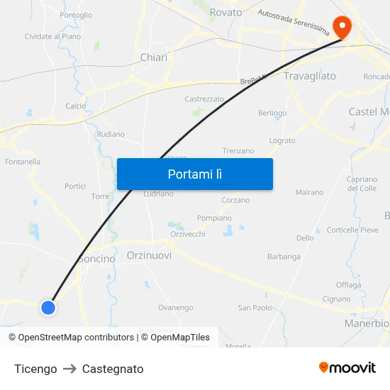 Ticengo to Castegnato map