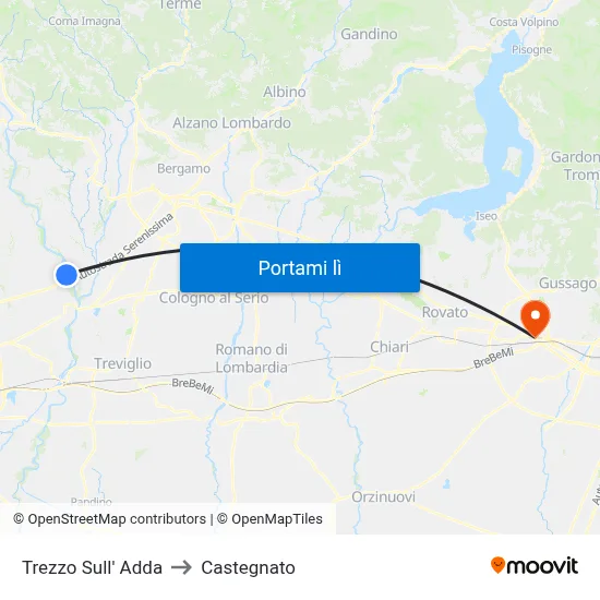 Trezzo Sull' Adda to Castegnato map