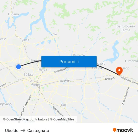 Uboldo to Castegnato map