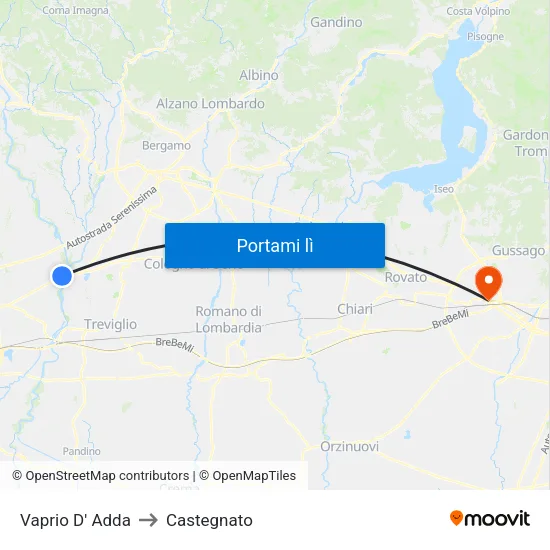 Vaprio D' Adda to Castegnato map