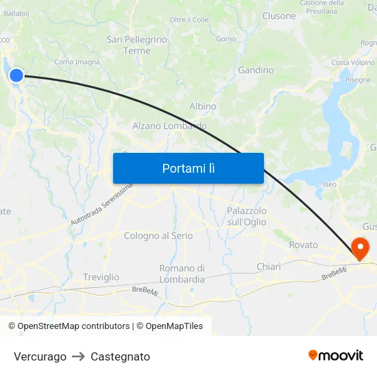 Vercurago to Castegnato map