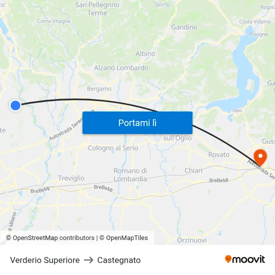 Verderio Superiore to Castegnato map