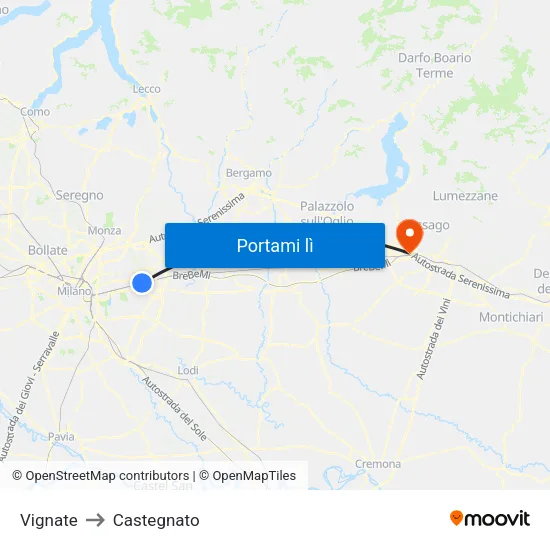 Vignate to Castegnato map