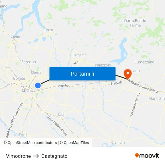 Vimodrone to Castegnato map