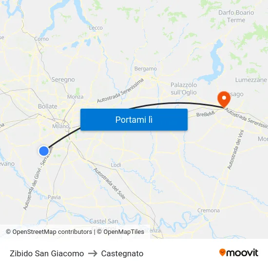 Zibido San Giacomo to Castegnato map