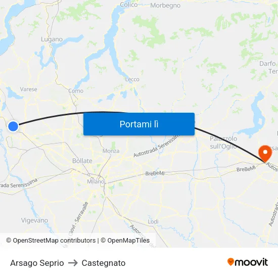 Arsago Seprio to Castegnato map