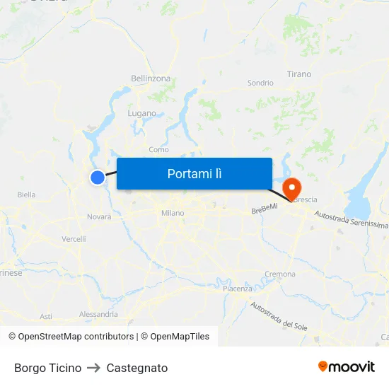 Borgo Ticino to Castegnato map