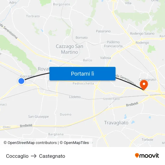 Coccaglio to Castegnato map