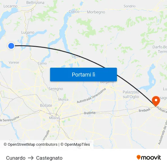 Cunardo to Castegnato map