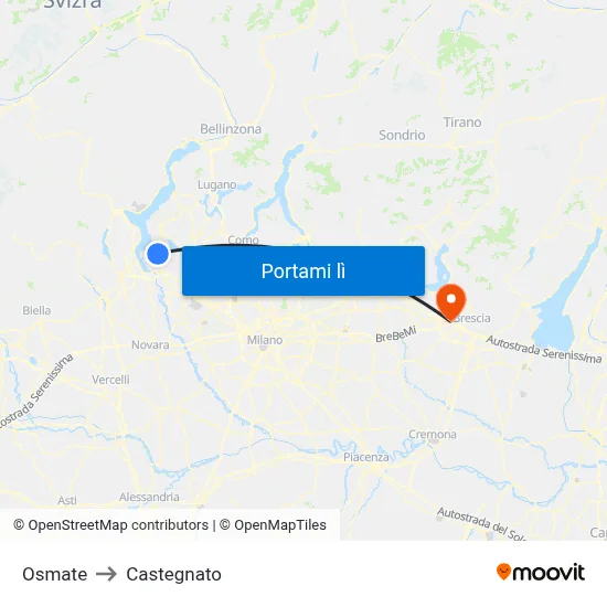 Osmate to Castegnato map