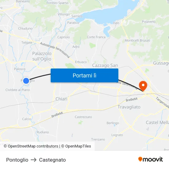Pontoglio to Castegnato map