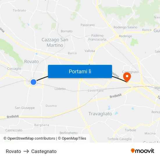 Rovato to Castegnato map